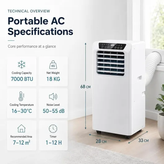 Portable Air Conditioner 9000 BTU Cool Only Unit with Remote Control and 12-Hour Programmable Timer 7000 BTU, 3-in-1 Fan Dehumidifier Mode with LED Touch Panel, 7000BTU, 7000BTU 7000btu 7000BTU