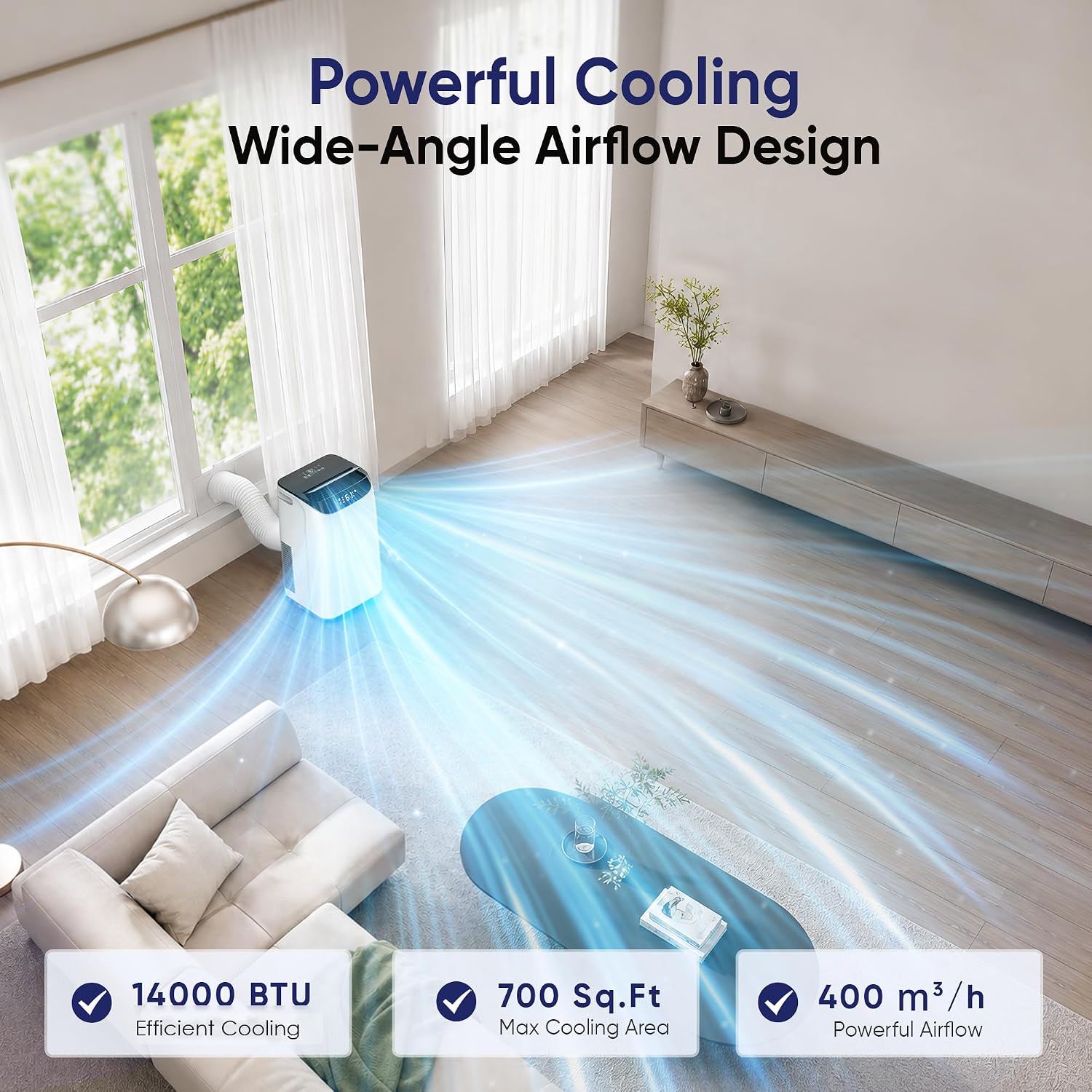 14000 BTU Portable Air Conditioners, Cools Up to 700 Sq.Ft, Free standing AC Unit, Cooling, Dehumidifier, Fan, Sleep Mode, Remote Control & Installation Kit, White 14000.0 British Thermal Units