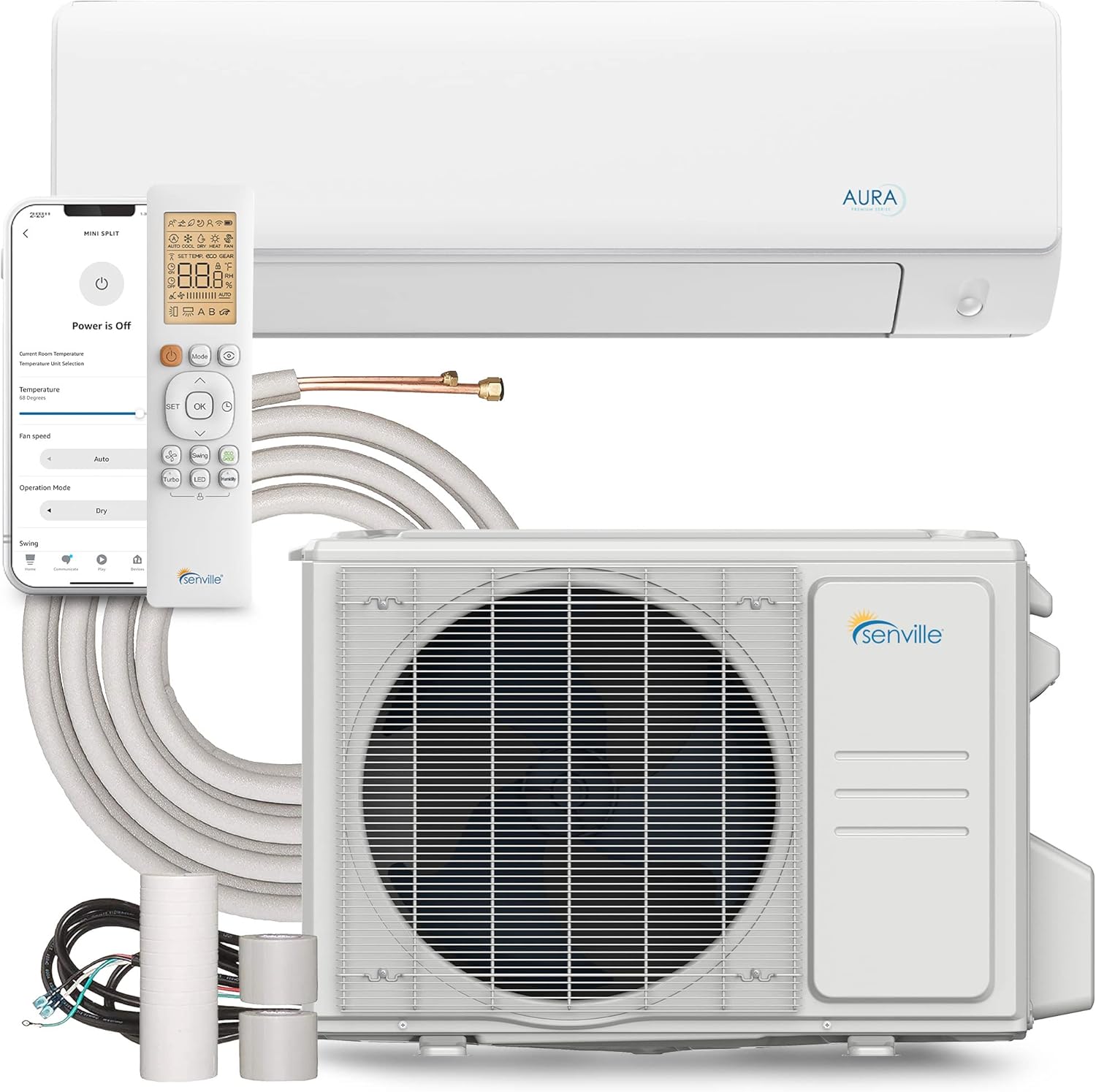 AURA Series Mini Split Air Conditioner Inverter Heat Pump, 24000 BTU, Works with Alexa, Energy Star, White