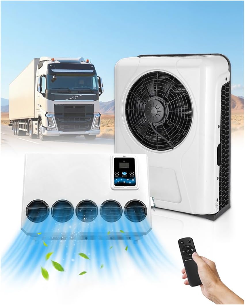 12V Truck Air Conditioner, 12000 BTU Fast Cooling Air Conditioner, 12 Volt Mini Split AC Unit for Semi Truck, Camper, RVs, Harvesters, Construction Vehicles, Cranes, Tractors, Pickups 12000 BTU White - 12v