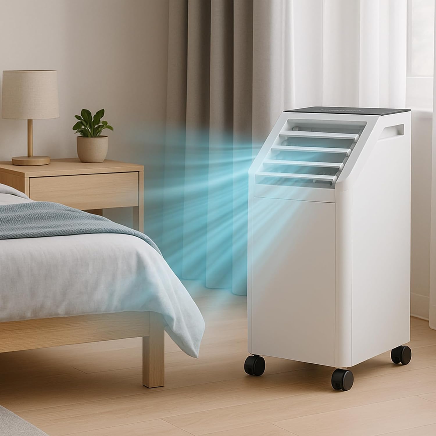 Evaporative Air Cooler,3-IN-1 Windowless Portable Air Conditioner with 4 Ice Packs & Timer, 3 Speeds, Remote, 1 Gal Water Tank, Swamp Coolers for Bedroom Office