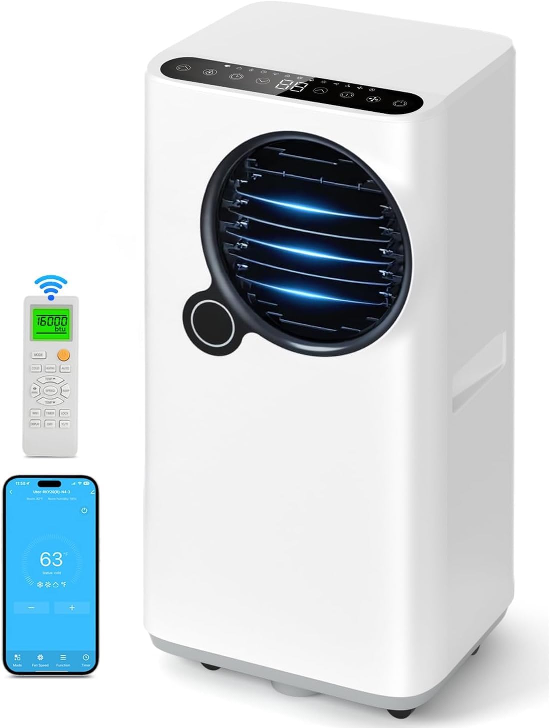 Portable Air Conditioners, 16000 BTU Smart Room Air Conditioner with Cooling/Dehumidifier/Fan, auto Oscillation, 24-Hour Timed Remote Control White Blue