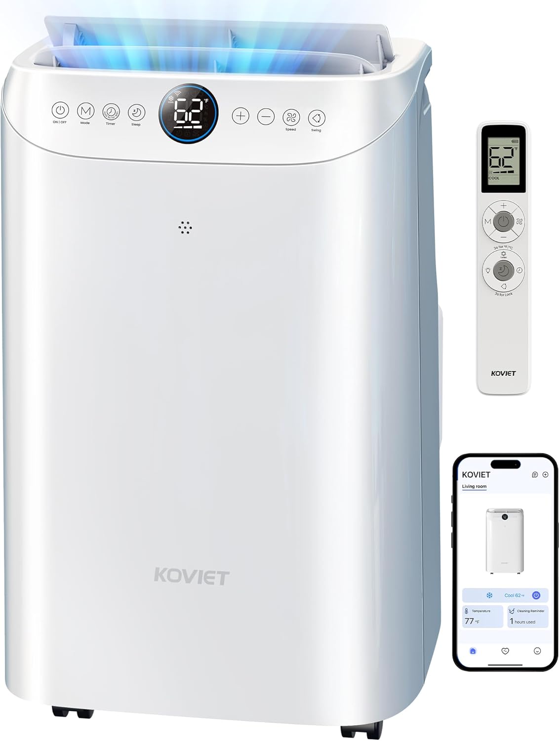 12000 BTU Portable Air Conditioners, 6-IN-1 Wi-Fi Smart AC Unit with APP & Voice & Remote Control, Auto-Evaporation, Quiet Cooling, 24H Timer, Dehumidifier, Fan, Window Kit Included, White White 12000 BTU