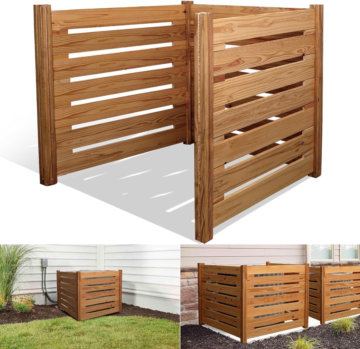 Air Conditioner Fence,Wooden Privacy Fence,3 Panels 36" L x 36" W x 36" H,Wood Compost bin,Suitable for Outdoor Trash Cans,AC, Pool Equipment Enclosures - 36"L x 36"W x36"H