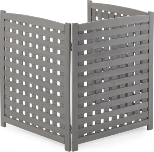 3-Panel Outdoor Air Conditioner Fence Screen, Outside Wood Privacy Fence, 32" W x 38" H Gray