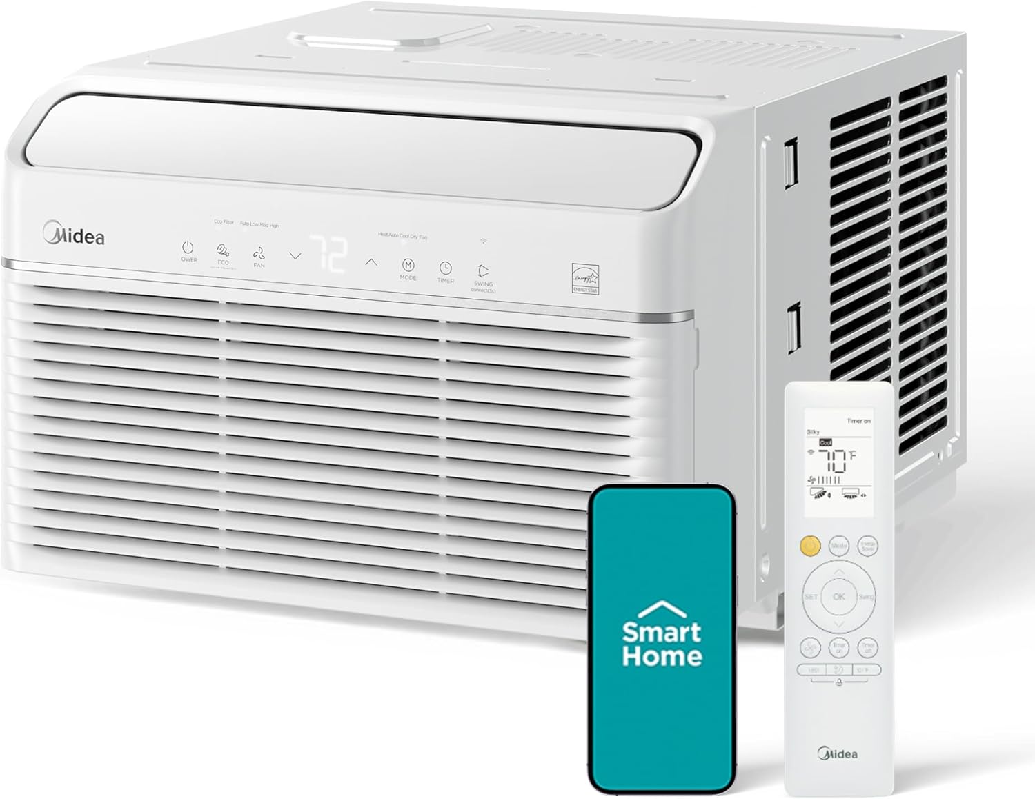 8,000 BTU Smart Inverter Air Conditioner Window Unit with Heat and Dehumidifier – Cools up to 350 Sq - Ft., Energy Star Rated, Quiet Operation, Electronic Controls, Remote Control, White 8,000 BTU with Heat