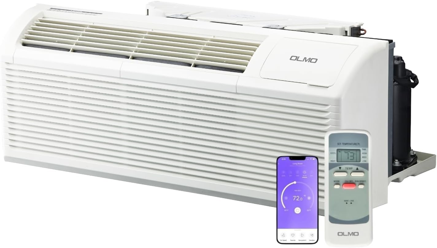 9,000 BTU PTAC – Heating & Cooling – Packaged Terminal Air Conditioner & Heat Strip – Built-In 3.5kW Electric Heater – Includes Wireless Smart Kit, Remote & Power Cord – R-32 Refrigerant 9000 BTU 3.5 kW