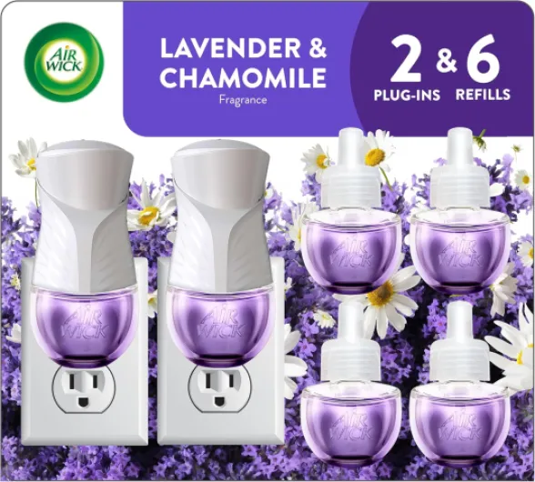 Plug in Scented Oil Starter Kit, 2 Warmers + 6 Refills, Lavender & Chamomile, Eco Friendly, Essential Oils, Air Freshener Lavender and Chamomile