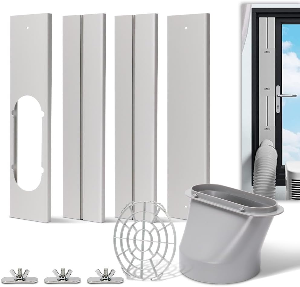Portable Air Conditioner Window Kit with Coupler, 5.9 Inch Adjustable Window Seal Plate for A/C Units, Sliding AC Vent Kit for Ducting 5.9" Window Vent Kit