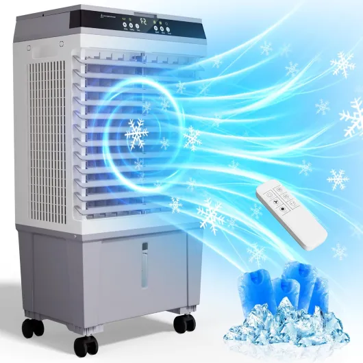 Swamp Cooler Air Conditioner, Evaporative Air Cooler with 5.3 Gallon Water Tank, 4 Ice Box, Remote, 12H Timer, 120°Oscillation, Portable Cooling Fan with 3 Speeds for Bedroom Home Office