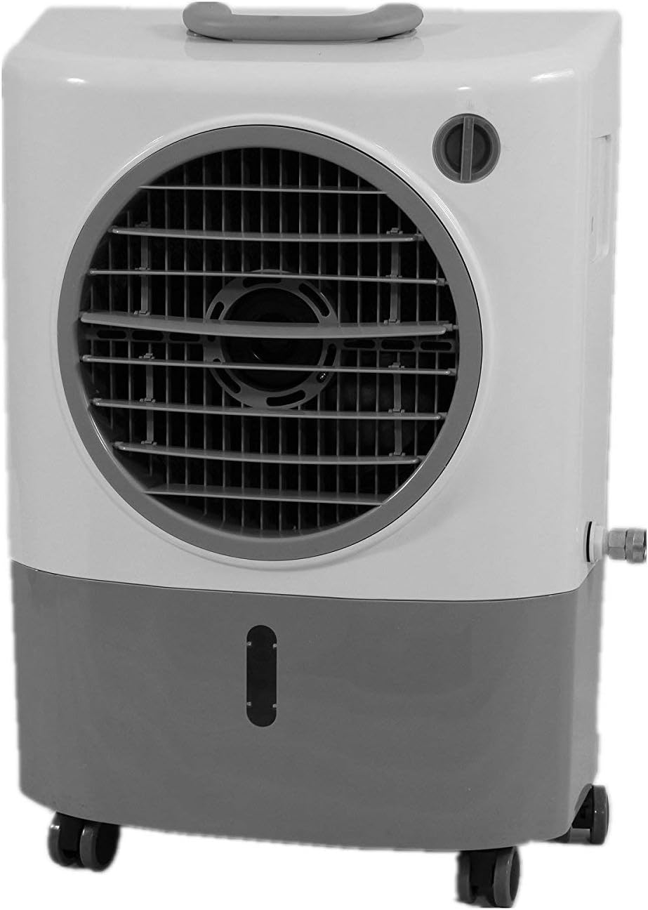 Portable Swamp Coolers - 1300 CFM MC18M Evaporative Air Cooler with 2-Speed Fan, 53.4 dB - 500 sq - ft - Coverage Evaporative Air Cooler Portable High Velocity Outdoor Cooling Fan by Hessaire - White