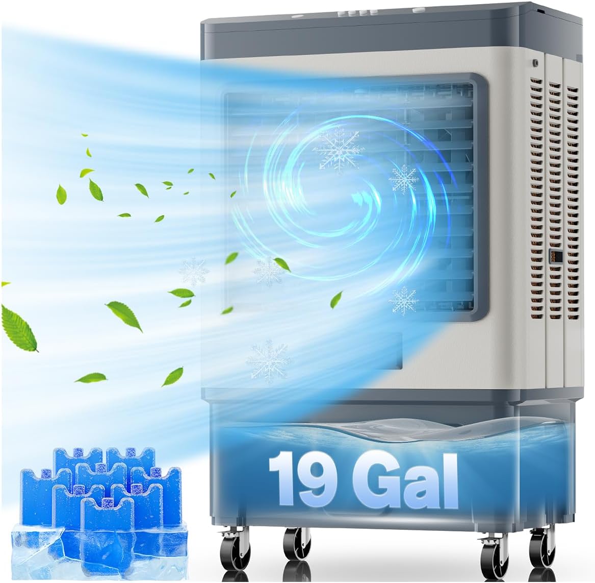 48" 6500CFM Swamp Cooler Outdoor, 19 Gal Large Swamp Cooler Air Conditioner with 120°Oscillation, 3 Speed, 8 Ice Pack, Metal Frame Portable Evaporative Air Cooler for Garage, Warehouse