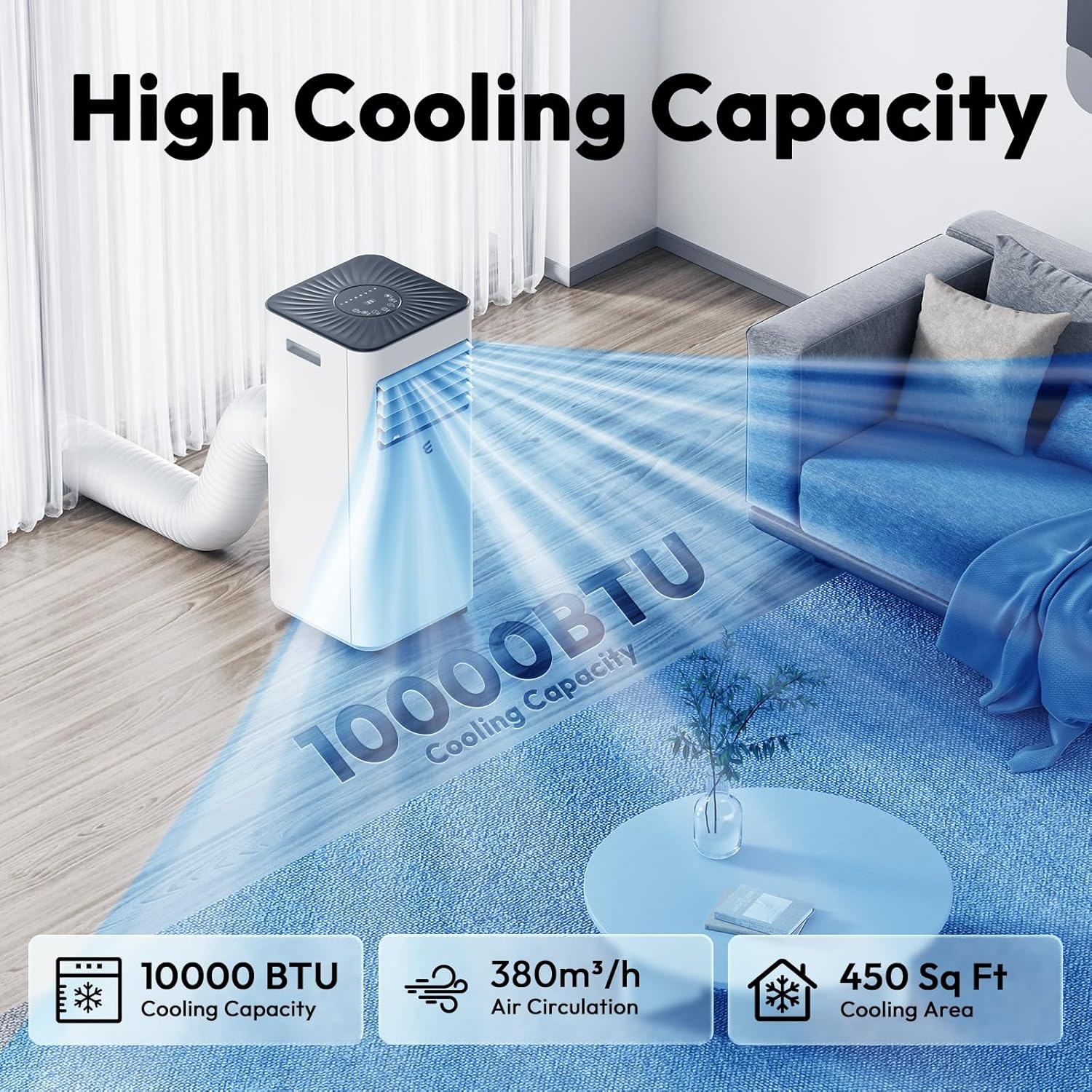 10,000 BTU Portable Air Conditioners, Portable AC With Remote for Room to 450 sq.ft 3 in 1 Air Conditioner With Dehumidification/Air Circulation/Timer And Window Kit White 10000-BTU