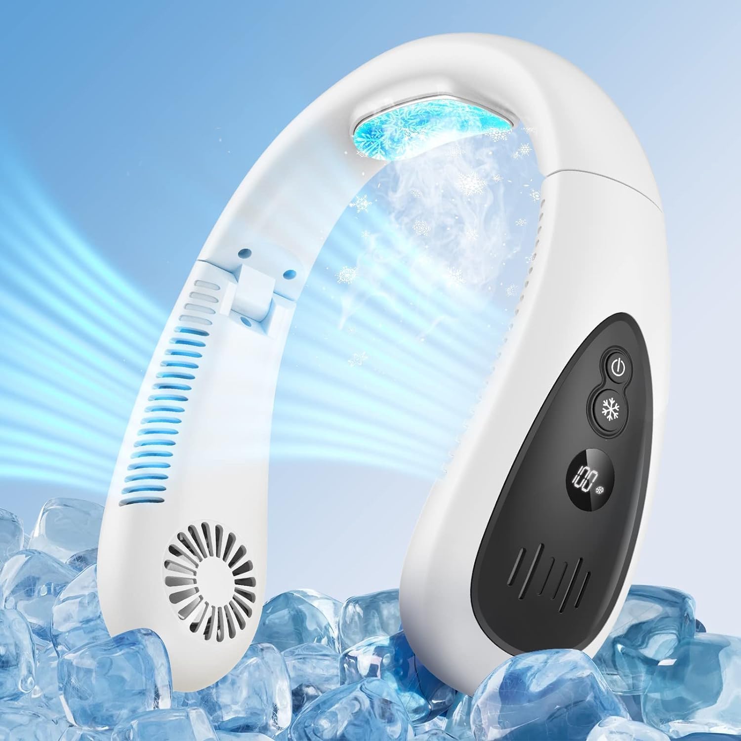 Portable Neck Fan with Cooling Plate，Neck Air Conditioner 5000mah Rechargeable USB Fan 360°Cooling Airflow Hands Free Bladeless Wearable Foldable Mini Fan for Men Women Office Travel Sports White
