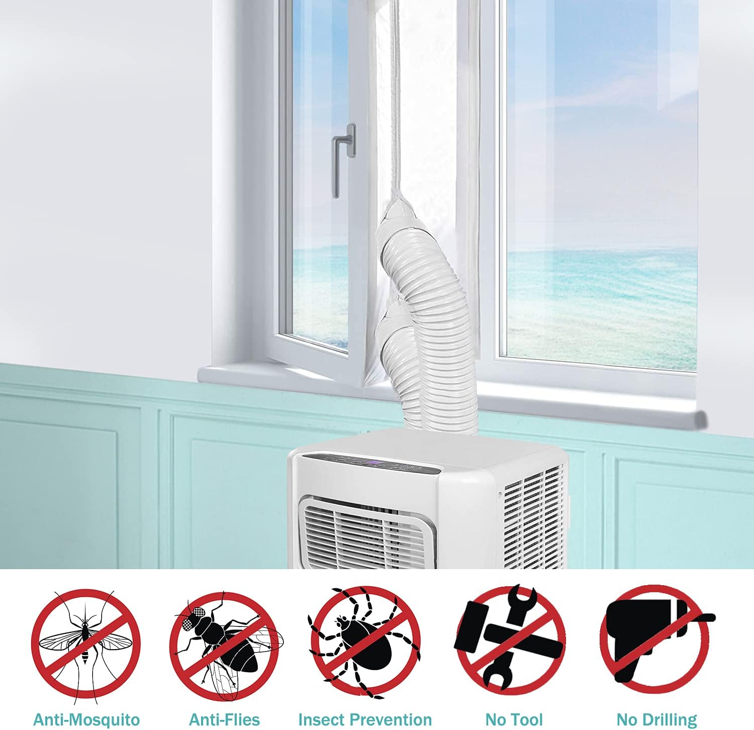 Air Conditioner Window Seal, Machine-YA Window Seal for Portable Air Conditioner and Tumble Dryer, Works with Every Mobile Air-Conditioning Unit, Air Exchange Guards With Zip and Hook Tape (300CM)