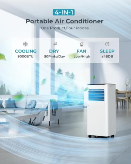 Air Conditioning Unit - Portable Air Conditioner 9000 BTU, 4-in-1 Energy Efficient Cooling & Dehumidifier, Quiet Operation, Digital Display, Window Kit, 24-Hour Timer, Covers Up to 215 sq.ft (20㎡)