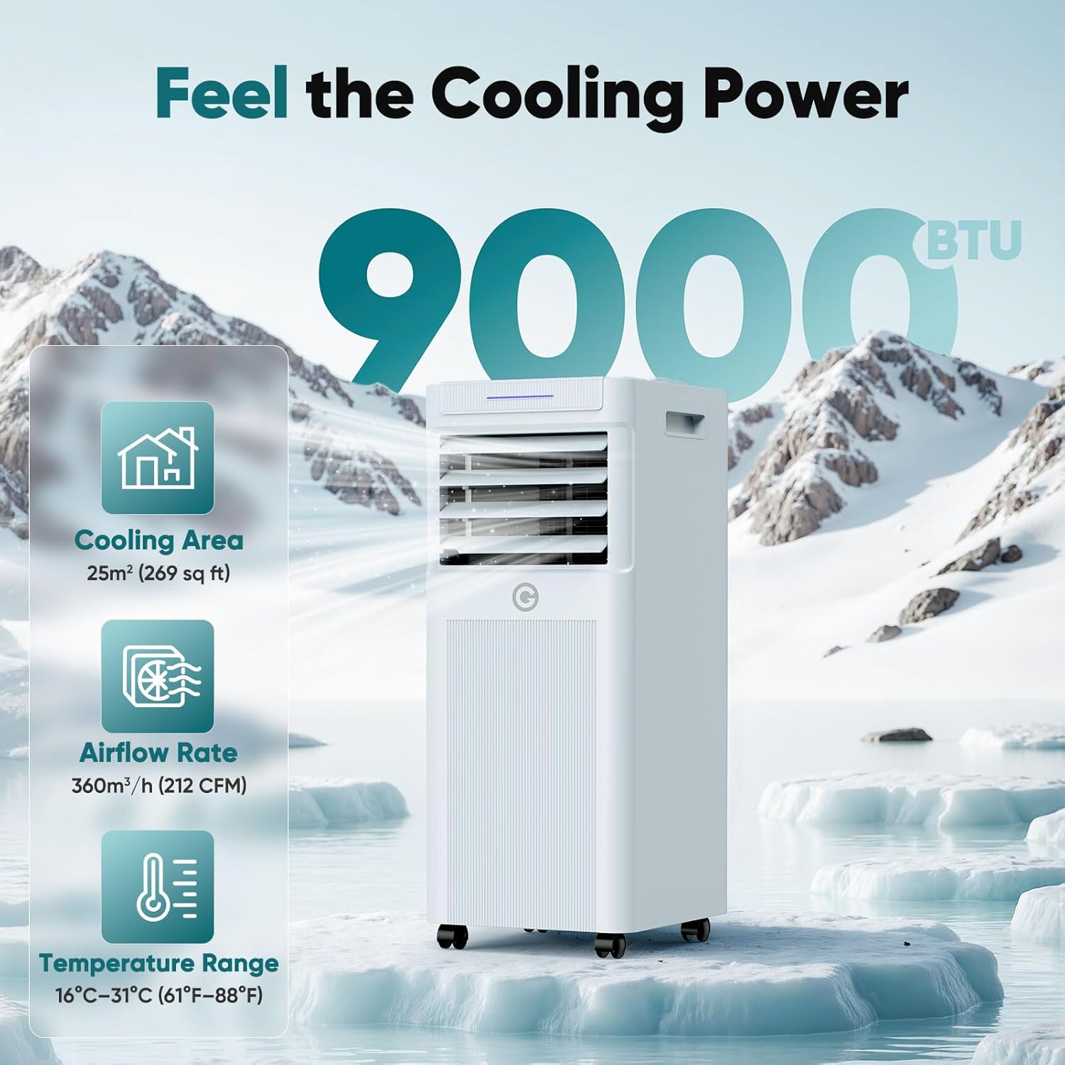 Air Conditioning Unit, 9000 BTU Portable Air Conditioner with 4-In-1 Cooling & Dehumidifier & Cooling Fan, Powerful Mobile AC Unit with Remote Control, 24H Timer & Window Kit for Rooms Up to 269sq.ft 700cm
