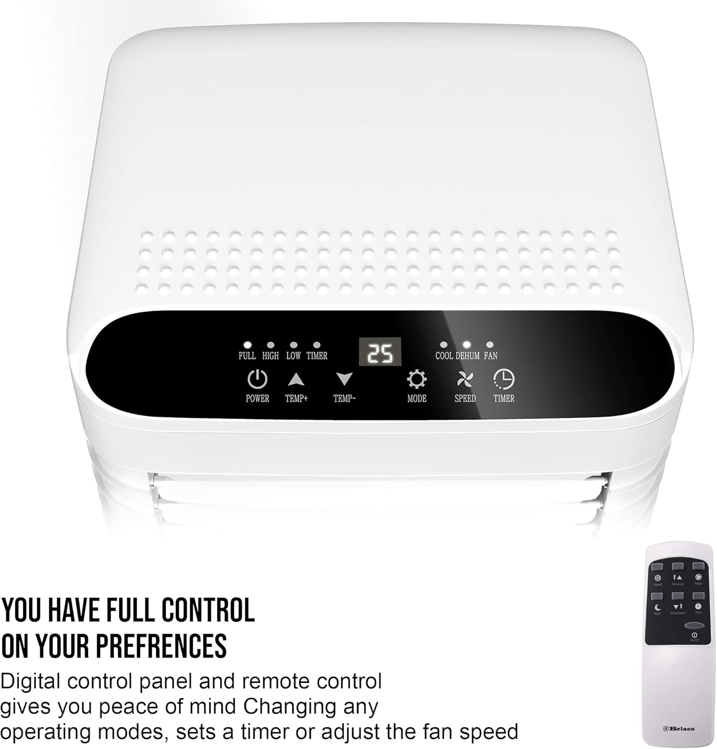 Portable Air Conditioner, 9000 BTU 4-in-1, Air Conditioning Unit, Fan & Cooling, Dehumidifier, Remote control with 24Hr Timer, Dual Window kit Included with Class A Energy Efficiency Rating