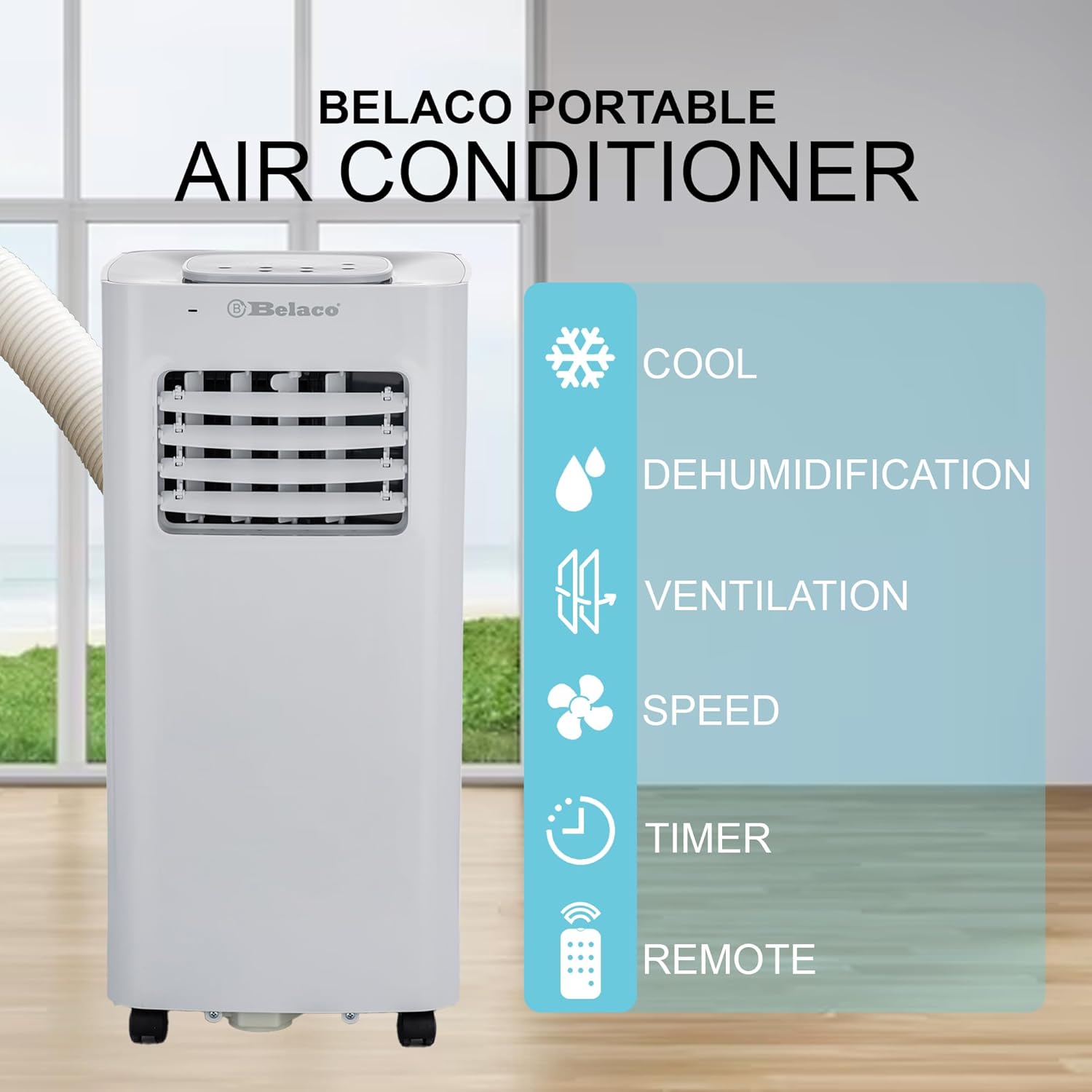 Air Conditioning Unit, Portable Air Conditioner 9000BTU 4-in1 Dehumidifier, Cooling Fan with 2 speeds, Digital & Remote Control, Dual window Kit, 24H timer