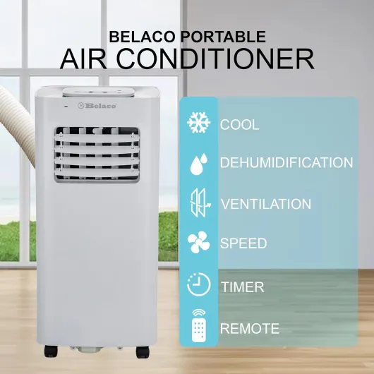 Air Conditioning Unit, Portable Air Conditioner 9000BTU 4-in1 Dehumidifier, Cooling Fan with 2 speeds, Digital & Remote Control, Dual window Kit, 24H timer