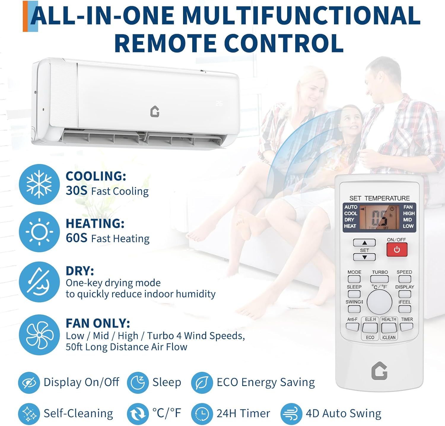 9000 BTU Mini Split Air Conditioner, 18.5 SEER2 208-230V Split Unit Ac and Heat Cool Up to 450 Sq.Ft, Ductless Air Conditioner w/Complete Installation Kit,Remote,2.0 Wifi Control,Low Noise SEER2 18.5, 9000BTU, 230V,2.0 Wifi