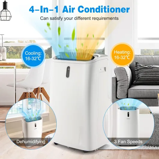 5 in 1 Portable Air Conditioner, 12000BTU/14000BTU Mobile Heater, Cooler, Fan, Dehumidifier with Sleep Mode, 24H Timer, 3 Fan Speed, Remote Control & Window Kit (12000BTU)