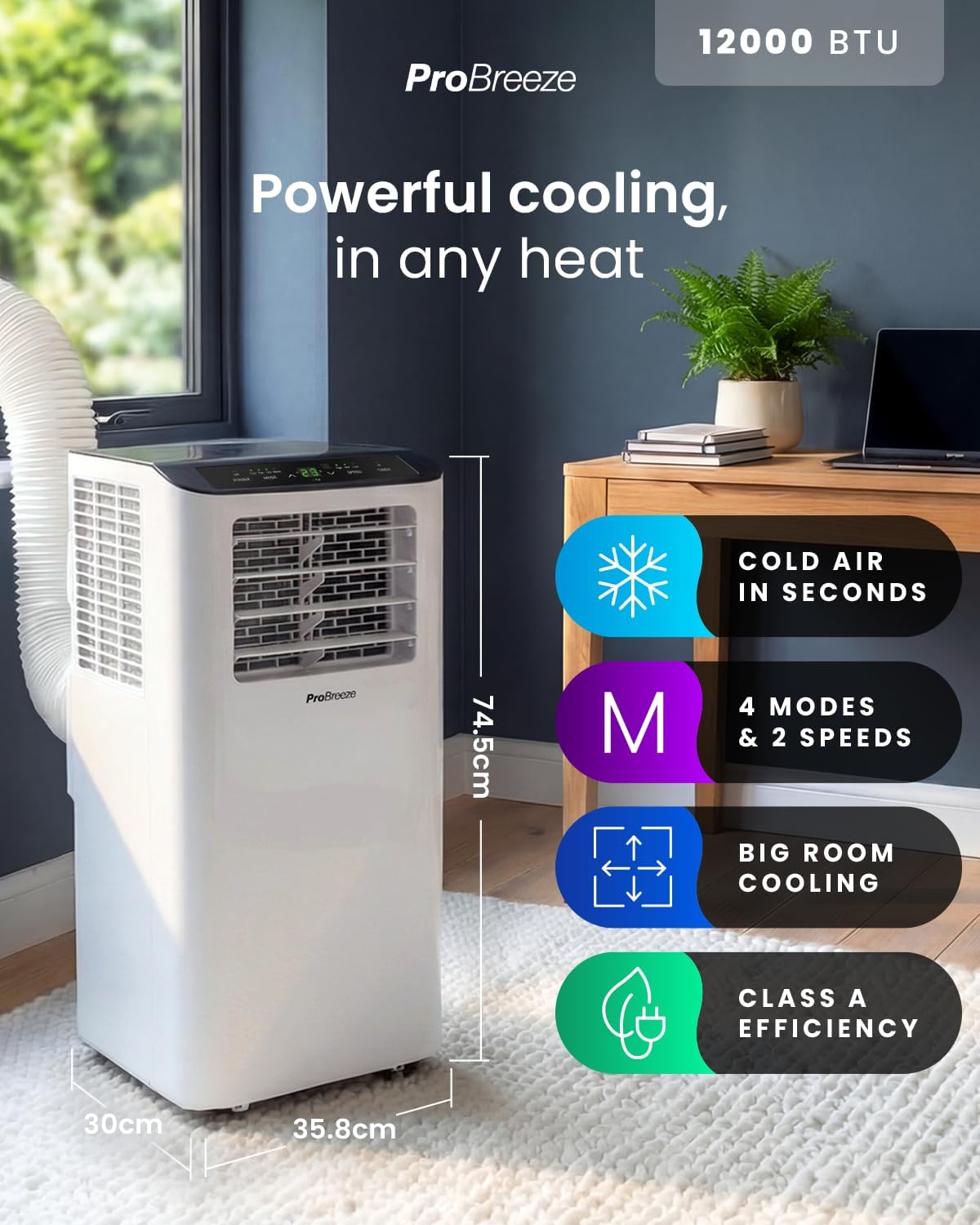 ® 12000 BTU Portable Air Conditioner - Smart Home WiFi Compatible with 24-Hour Digital Timer, Smart Display & Window Venting Kit Included - Air Conditioning Unit for Home & Office 12,000 BTU + Smart App
