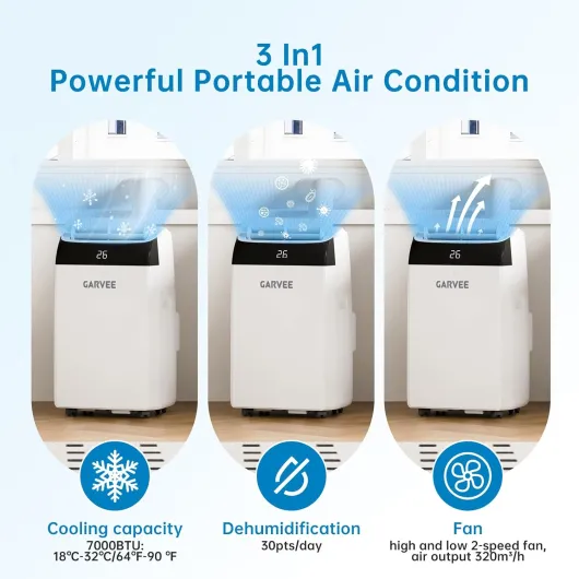 Air Conditioner, 12000BTU Portable Air Conditioner, 3-in-1 with Cooling, Dehumidifier 35L/Day, Sleep Mode&Fan with 2 Speeds, 24 Hour Timer & Window Venting Kit for Room, Office
