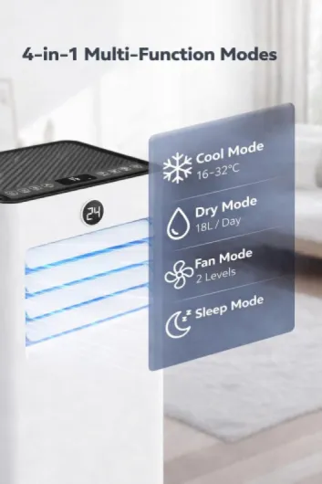 7000 BTU Portable Air Conditioner with Window Kit, 4-in-1 Mobile AC Unit – Cooling, Fan, Dehumidifier & Sleep Mode, Digital Display & Remote Control, for Rooms up to 20 m² Medium