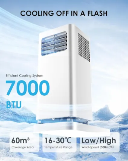 Air Conditioning Unit - Portable Air Conditioner 7000 BTU with Remote Control, 4-in-1-Cooling, 24H Timer, Dehumidifier & Sleep Mode AC, Aircon with Digital Display, Window Kit - Covers 215 sq.ft