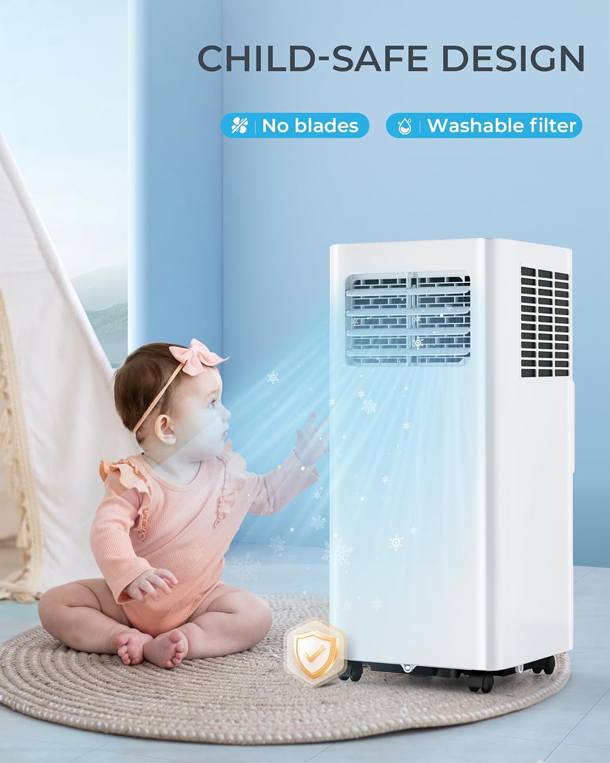 Portable Air Conditioner 7000 BTU, 24H Timer & 2-Speed Settings, 4-in-1 Cooling, Dehumidifier, Fan & Sleep Mode for 200-300 sq.ft, Ultra Quiet (<50dB), Powerful Air Conditioning Unit for Home