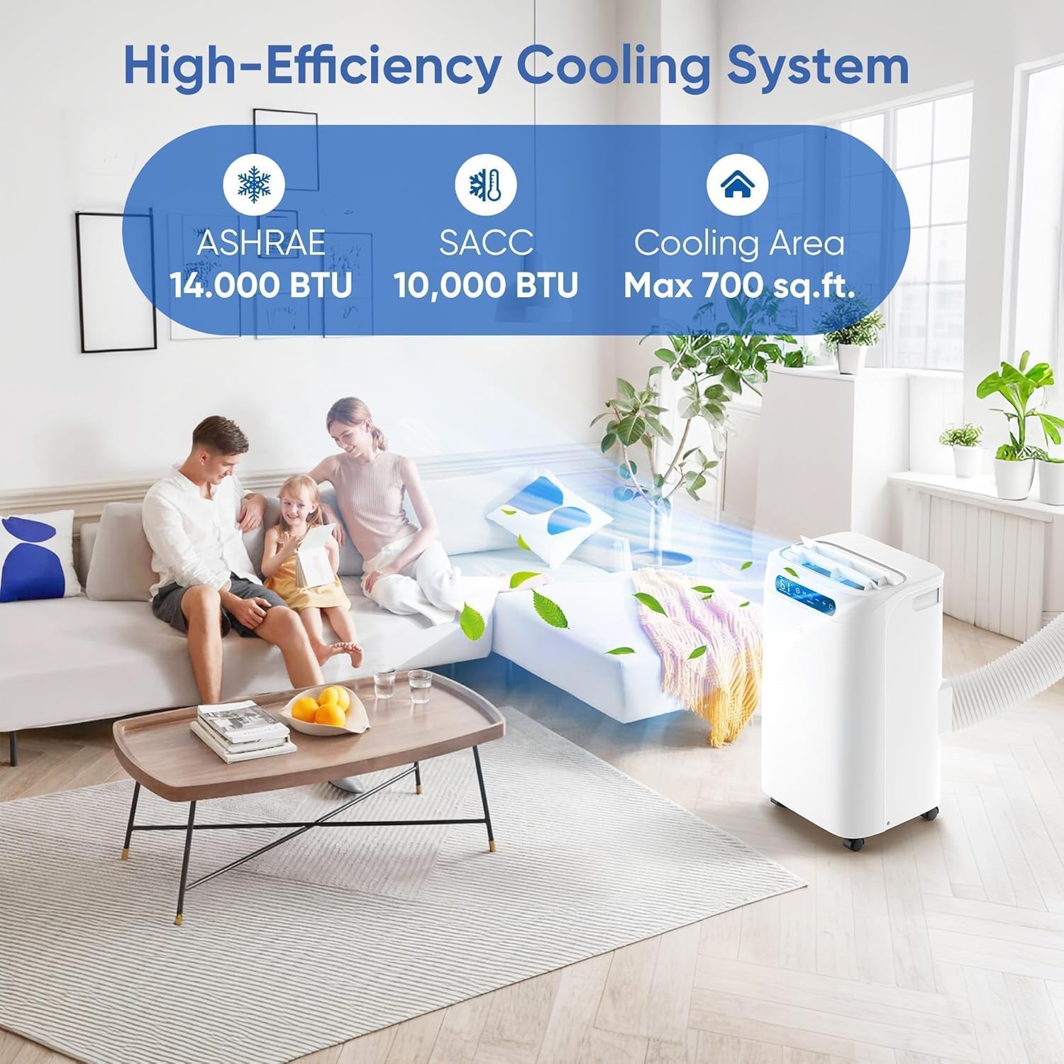Tanoxo 14,000 Btu Portable Air Conditioner, Cools Up to 65 M², Remote Control AC Unit, 4 in 1 Cooling, Fan, Dehumidification, Standby and Installation Kits for Large Rooms,