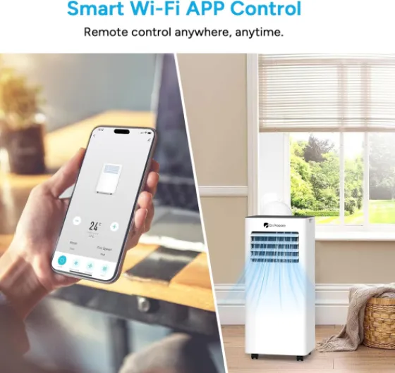 DR.PREPARE 9000 BTU Air Conditioning Unit, 4-in-1 Portable Air Conditioner Smart WiFi Enabled, Dehumidifier, Cooling Fan with 2 Speeds, 24H Timer & Sleep Mode, Child Lock, Dual Window Venting Kit 9,000 BTU with WiFi