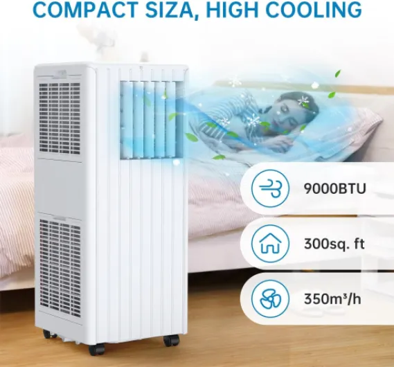 9000 BTU Portable Air Conditioner 3-in-1 – Smart Cooling, Dehumidifier, Fan – Digital Display, Remote, 2 Speeds, 35L/Day Dehumidification – Energy Efficient AC – Home, Bedroom 9000 BTU-White
