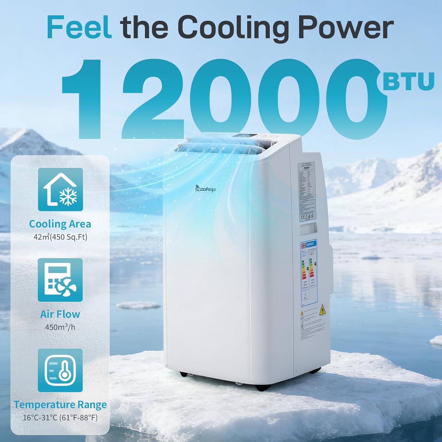 12000BTU Portable Air Conditioner, 5-in-1 Mobile AC with Cooling, Heating, Dehumidifier, Fan, Sleep Mode, Air Conditioning Unit with Remote Control, Smart WiFi & Window Kit for Home Office 12000 BTU - Low Noise