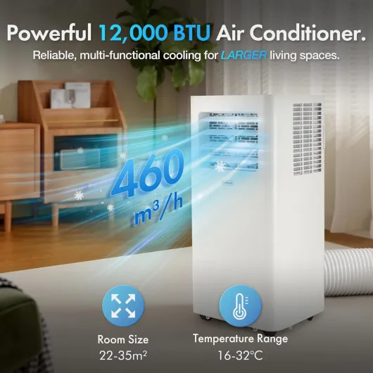 Air Conditioning Unit 12000 BTU – WiFi, Smart Portable Air Conditioner Enabled with Alexa/Google Home, Window Venting Kit, Remote Control, 4 Modes, 3 Speeds, 24hr Timer, Wheels, Carry Handle