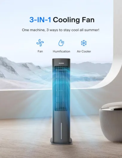 5L Evaporative Air Cooler with Remote, 3-in-1 Portable Cooling Tower: Fan, Humidifier & Auto-Swing, 3-Speed Cooling, 7H Timer, 2 Ice Packs for Home & Office Use 85CM Air Cooler Black