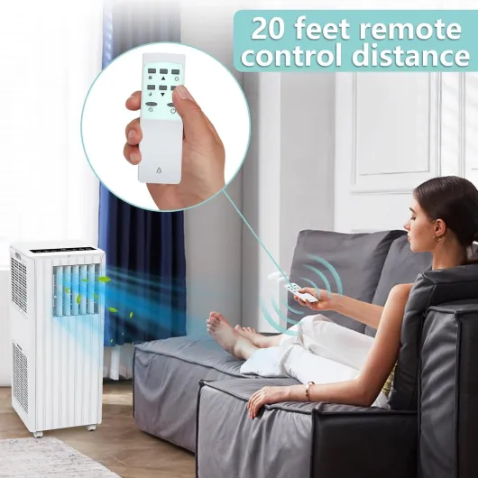 Portable Air Conditioner –7000 BTU 4-in-1 Dehumidifier, Fan, Cooling & Sleep Mode – 2 Speeds, Remote Control with 24H Timer, Mobile AC Unit for Rooms Up to 350 Sq.ft, Window Venting Kit Included 7000BTU Striped Model