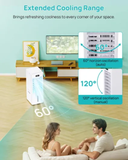 Air Cooler, 3 IN 1 Portable Air Conditioner, 3 Wind Speed, Portable Air Conditioning Unit with Cooling Mode, 6L Removable Water Tank with 4 Ice Packs, 12H Timer, 5m Remote, Auto Oscillation