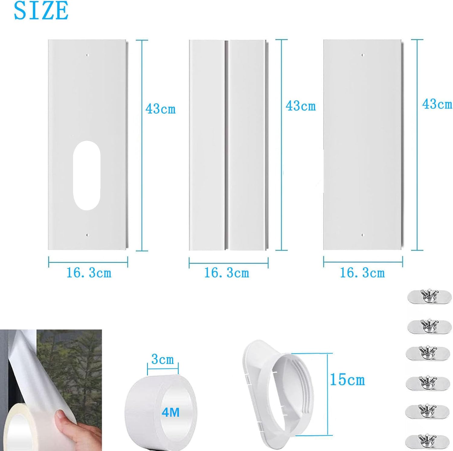 Door Seal Mobile Air Conditioner Kit,6 Plates Sliding Door Seal kit for Portable AC Sliding Door Vent Kit Max Adjustable Length 240cm Suit for 15cm Mobile Air Conditioner Duct Hose Tube