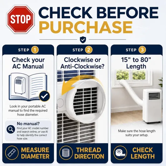 Air Conditioner Hose - Portable AC Exhaust Hose Vent with 5.9" Diameter, Anti-Clockwise Thread & Length up to 80" - Compatible with LG, Delonghi and Many More Portable Air Conditioners 5.9" Anticlockwise White