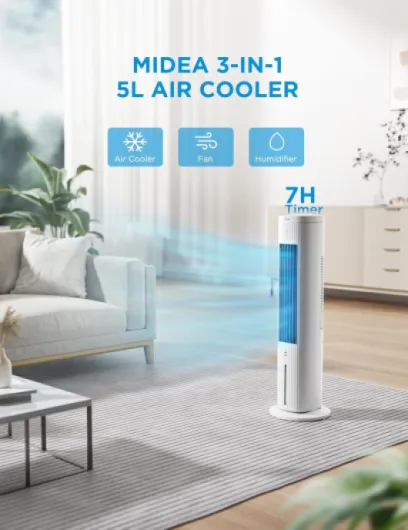 5L Air Cooler, 3-in-1 Portable Air Conditioner with Remote Control, 3 Speeds & 75° Automatic Oscillation, 7H Timer, Low Noise - Cooling Tower Fan and Humidification for Home, Office, Bedroom Standing 45W 5L White