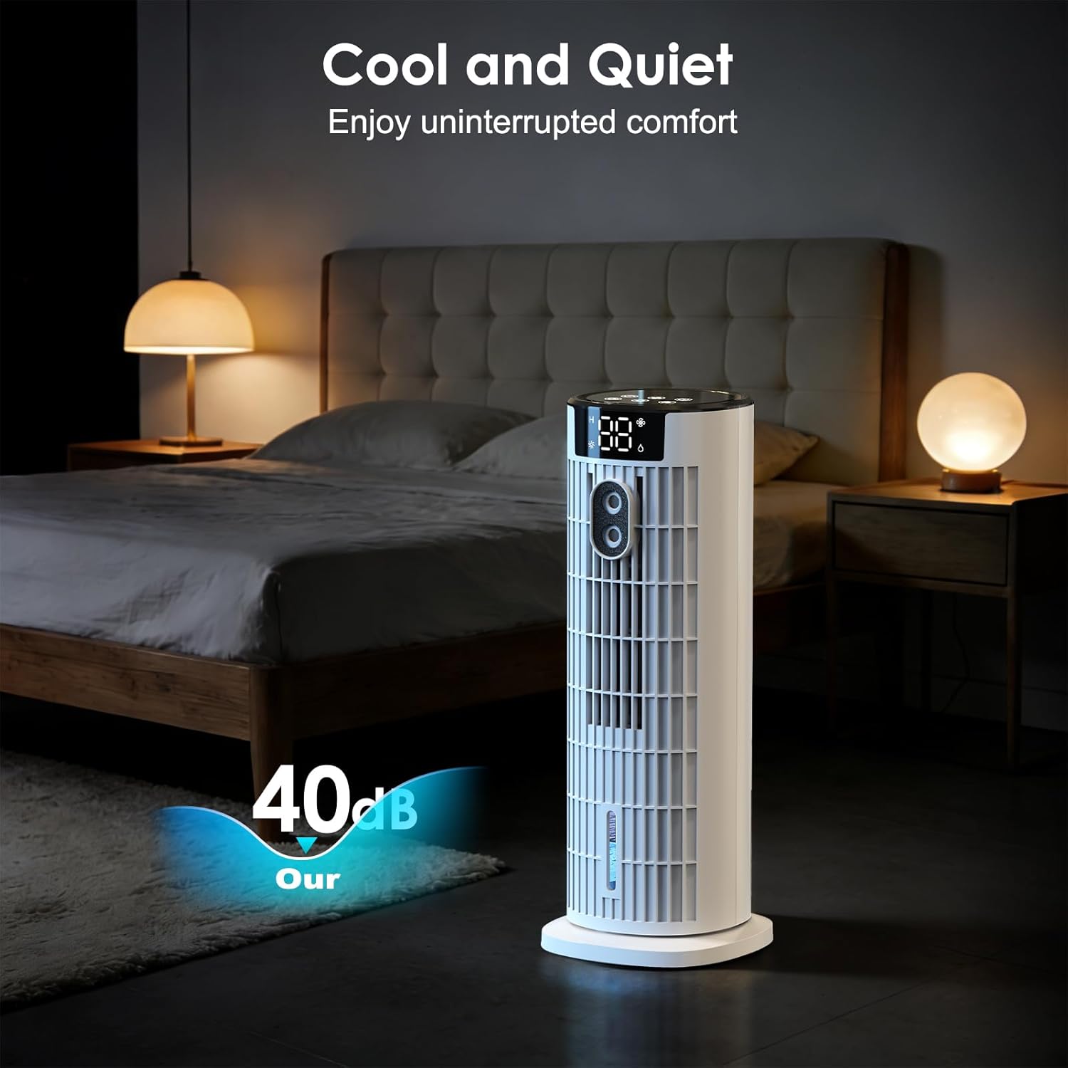 Air Cooler, Portable Air Conditioner with 3 Wind Speeds, LED Display Screen and Remote Control, 90°Oscillation Tower Fan Silent Evaporative Cooler Portable Air Coolers for Home Office (White)