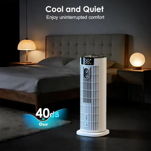 Air Cooler, Portable Air Conditioner with 3 Wind Speeds, LED Display Screen and Remote Control, 90°Oscillation Tower Fan Silent Evaporative Cooler Portable Air Coolers for Home Office (White)