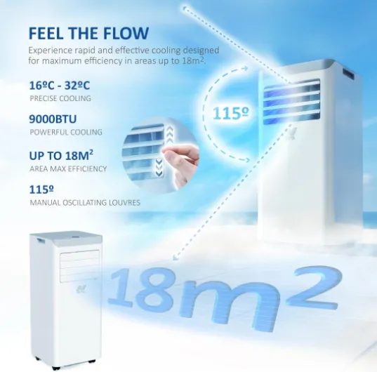 Portable Air Conditioner 9000 BTU - 3 IN 1 Air Conditioning Unit with Dehumidifier & Cooling Fan - 24-Hour Timer & Remote Control - High Power Portable Air Conditioner for Home & Office - White