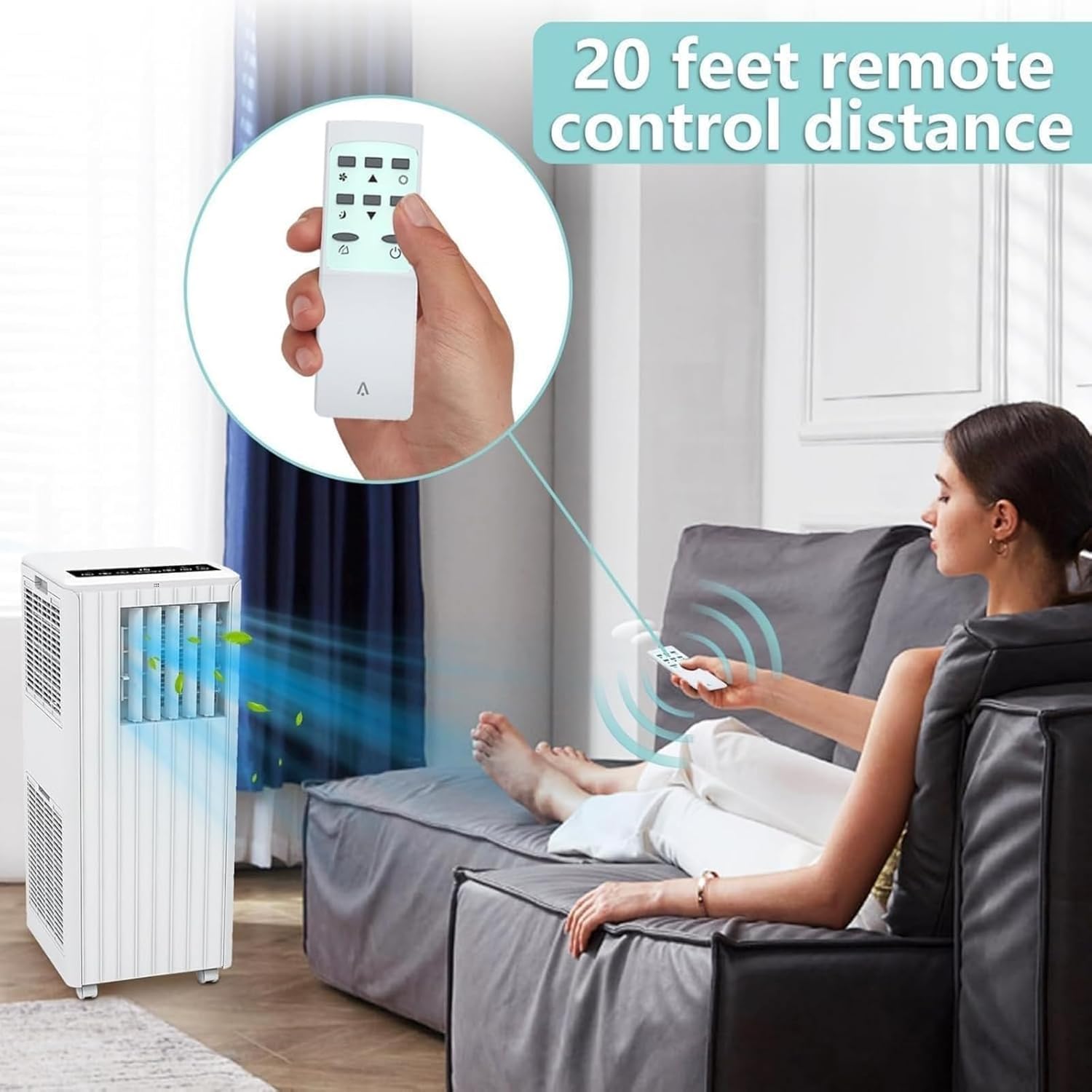 Portable Air Conditioner 7000 BTU, 4-in-1 Cooling Fan Dehumidifier with Remote Control, 24H Timer, Quiet Sleep Mode, Self-Evaporation for Bedroom Office Home Up to 350 Sq.Ft