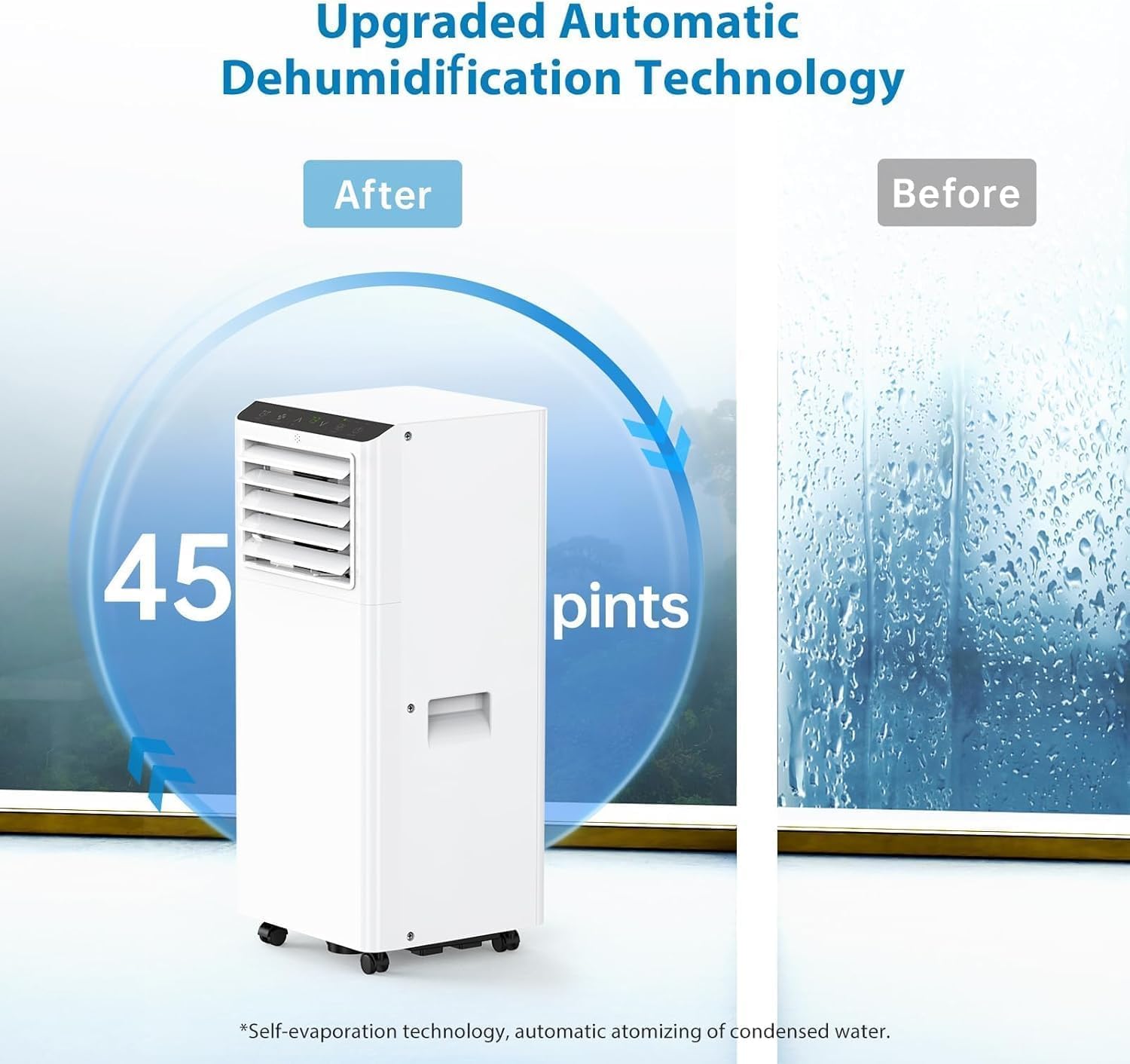 9000 BTU Portable Air Conditioner, 4-in-1 Mobile Air Conditioner with Cooling, Dehumidifier, Fan, Sleep Mode, 24H Timer, 2 Speeds, Quiet, Remote, Window Kit for Home & Office Up to 300sq.ft, White White 9000 BTU