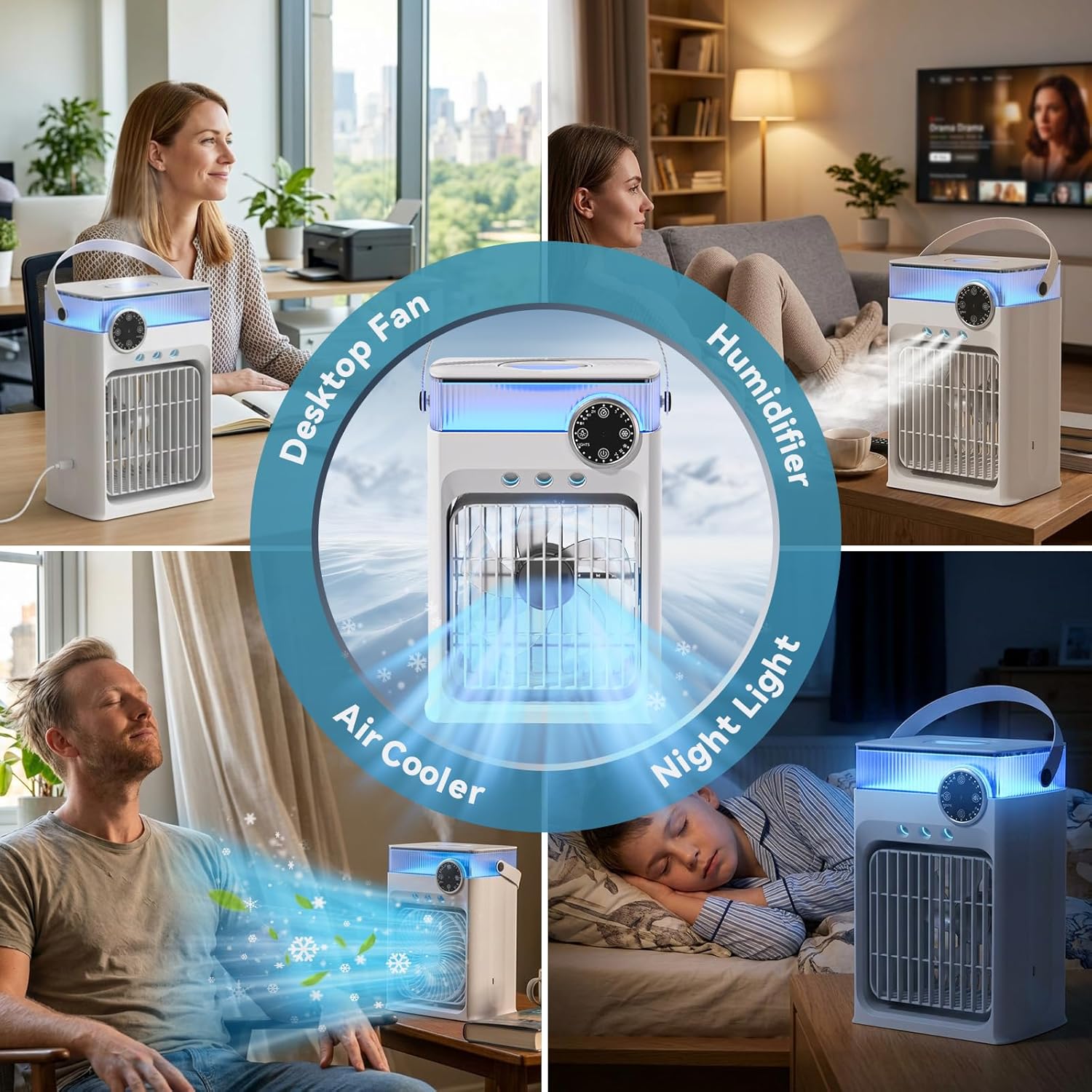 Portable Air Conditioner with Remote Control,1200ml Evaporative USB Mini Air Cooler RGB 8 Lights, 3 Wind Speeds, 3 Spray Modes, 2-8H Timer Small Air Conditioning Unit for Home Bedroom,Warm White