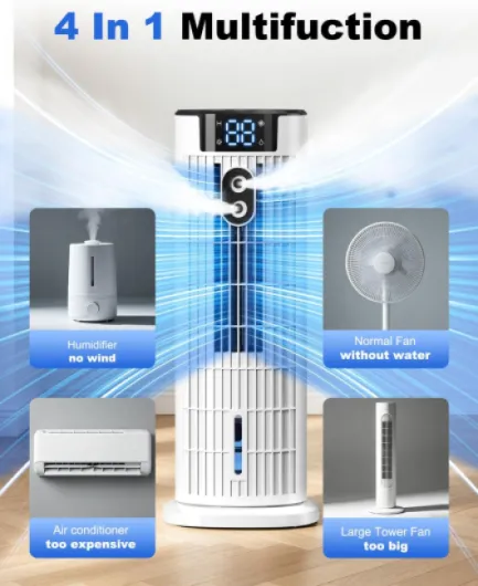 Portable Air Conditioner, 4 in 1 Air Cooler, Tower Fan with 2 Spray Modes, Timing Function and Remote Control, Personal Evaporative Cooler Mini Air Conditioning Unit for Home Office Bedroom(Off White)