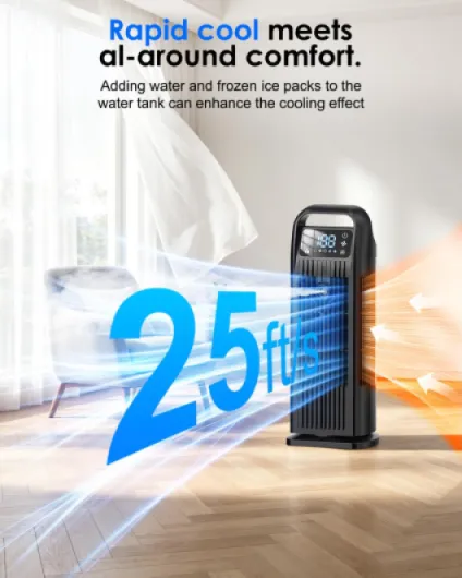 Portable Air Cooler, 6 in 1 Air Conditioner 1200ML Evaporative Air Cooler with Remote Control, 120° Oscillating 4 Speeds 12H Timer Mist Spray Tower Fan for Home Office（Midnight Black）